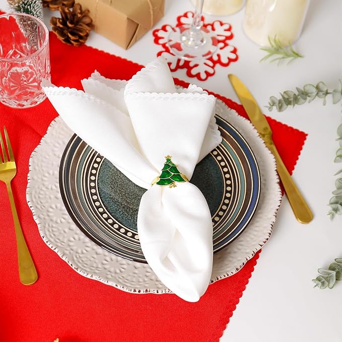 Christmas Tree Napkin Rings Set of 12, Evergreen Xmas Tree Napkin Ring Holders - Image 2