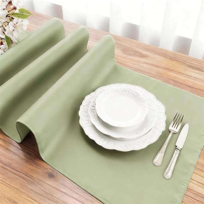 FOLINS&HOME Sage Green Waterproof Decorative Table Runner 72 Inches Long | - Image 3