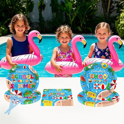 96 Pcs Goodbye School Hello Pool Party Decorations, Summer Pool Party Plates - Image 6