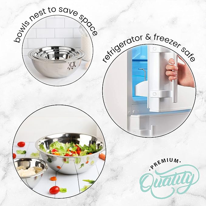 Stainless Steel Mixing Bowls Set, 5-Piece Meal Prep & Food Storage | .75 - Image 7