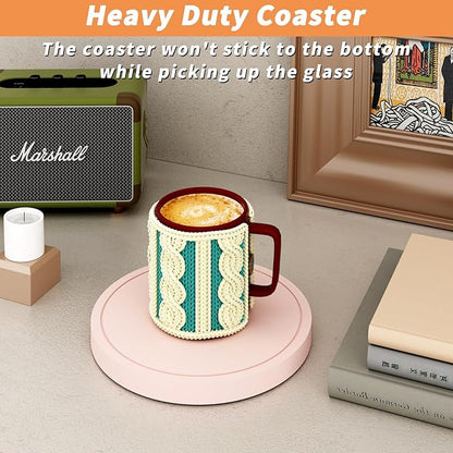 Azhou 6Pcs Drink Coaster with Holder, Pink Absorbent Coasters for Drinks, Non-Slip with Velvet Bottom, Thick Heavy Duty 4 inch Ceramic Coasters, Home Decor Coffee Bar Accessories