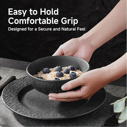 Bowl Set of 6, 20.4 oz Matte Marble Pattern Stoneware Soup Bowls | Black - Image 5