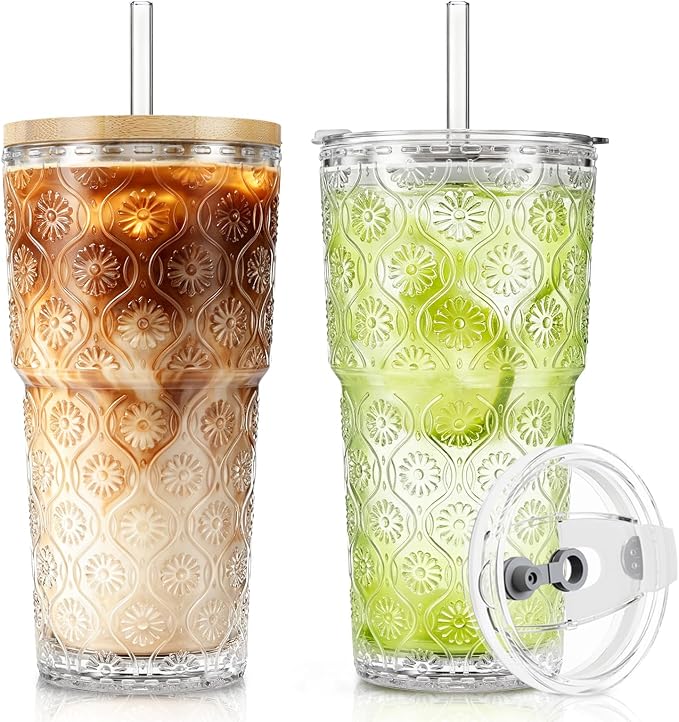 SoulTimes 20oz Begonia Flower Glass Tumbler by SoulTimes