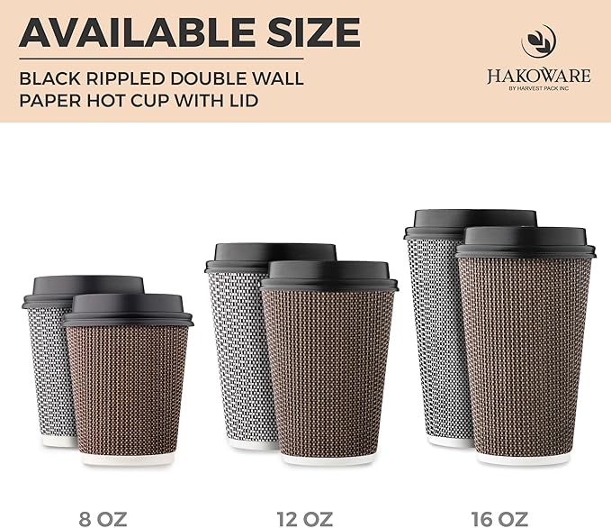 Harvest Pack 16 oz Disposable Coffee Cups, Insulated Ripple Double-Walled Paper - Image 5