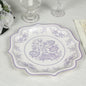 50 Pack 10" White Lavender Lilac French Toile Dinner Plates, Disposable Round Paper Party Plates 300 GSM for Festive Table Decoration