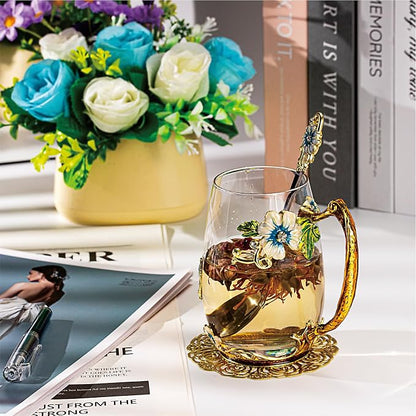 Flower Tea Cup, Butterfly Daisy Glass Fancy Coffee Mug - Image 7