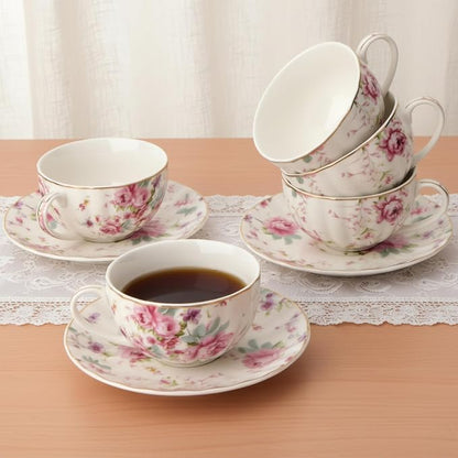 BTaT- Floral Tea Cups and Saucers, 7 oz, Fine Porcelain Teacup Set - Image 5