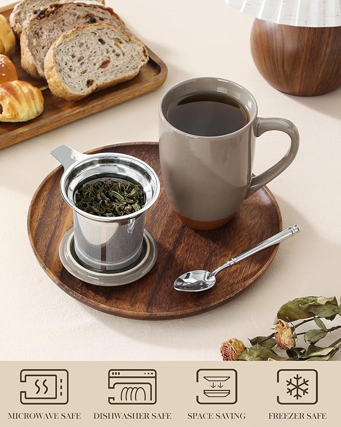 MALACASA Ceramic Tea Mug with Lid and Stainless Steel Infuser, 18 oz Large Tea - Image 4