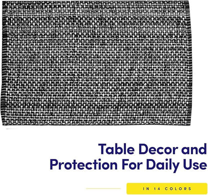 Sweet Home Collection 100% Cotton Placemats for Dining Room Rectangle Two Tone Woven Fabric 13" x 19" Soft Durable Table Mat Set, Set of 4, Black