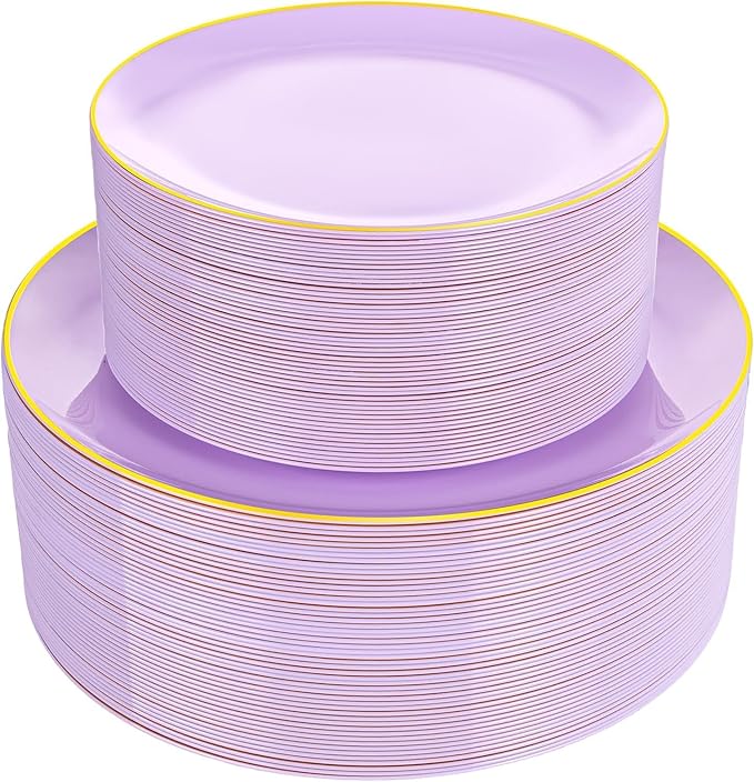 PULOTE 100PCS Purple Plastic Plates Disposable by PULOTEpartywareWesupplyproductsandyouenjoylife