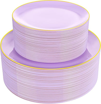 PULOTE 100PCS Purple Plastic Plates Disposable by PULOTEpartywareWesupplyproductsandyouenjoylife