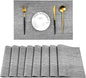 Leetaltree Grey Placemats, Heat Resistant Non-Slip Place mats for Dining Table, Washable Durable PVC Vinyl Woven Table Mats (Set of 8)