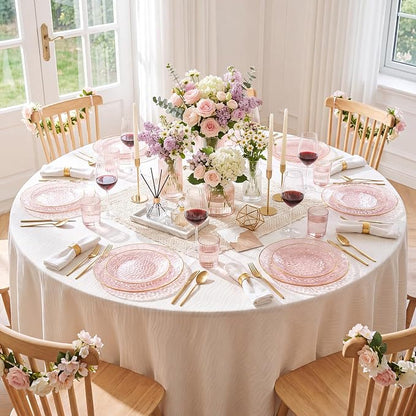 Rubtlamp 60Pcs Pink Plastic Plates, Hammered Gold Plates Include 30Pink Plastic - Image 6