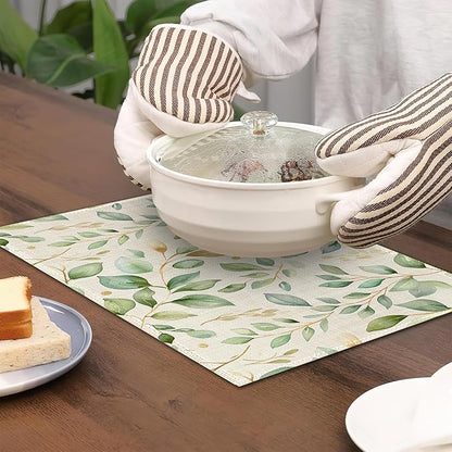 Placemats12x18 Inch,Eucalyptus Leaves Placemats,Sage Green Leaf Kitchen Dining Coffee Table Mats Set of 6 for Home Indoor Outdoor Party