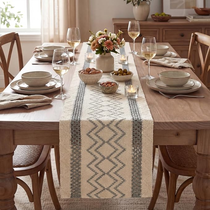 Artoid Mode Dark Grey Stripe Diamond Woven Table Runner 12x72 Inch | Holiday - Image 2