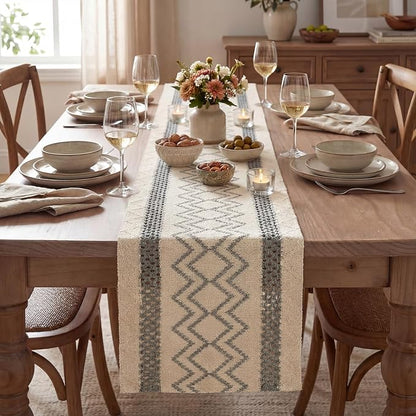 Artoid Mode Dark Grey Stripe Diamond Woven Table Runner 12x36 Inch | Holiday - Image 2
