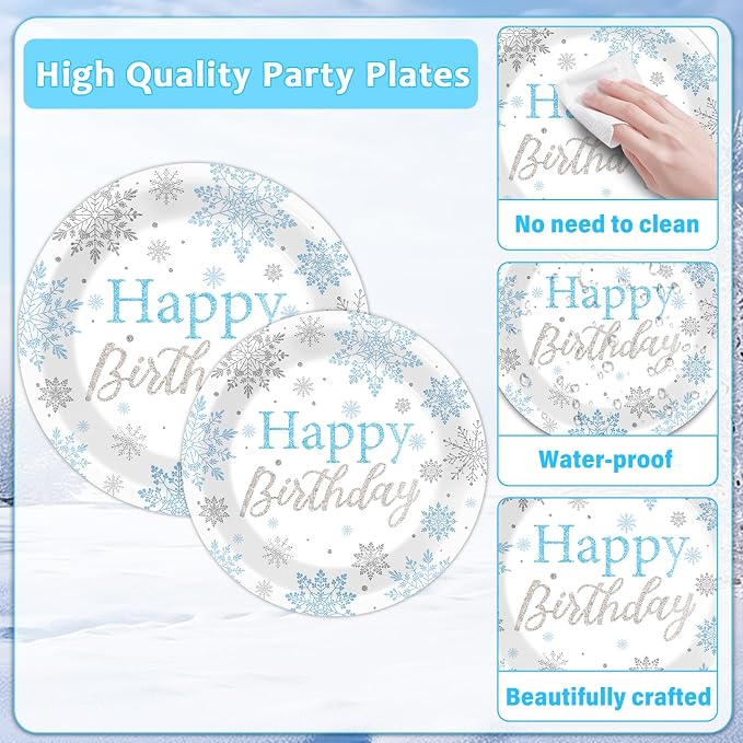 96PCS Winter Birthday Party Decorations Snowflake Paper Plates and Napkins - Image 3