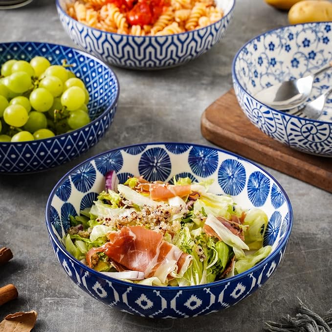 Selamica Ceramic Pasta Bowls Set of 4, Large Salad Bowls, Stackable Serving - Image 4