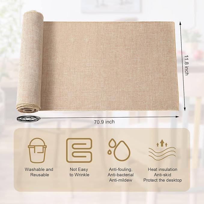 6 Pcs Burlap Table Runner 12 x 71 Inch Rustic Linen Table Runner Farmhouse - Image 2