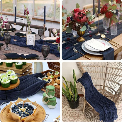3 Pack Navy Blue Cheesecloth Table Runner 10FT Boho Gauze Cheese Cloth Table - Image 4