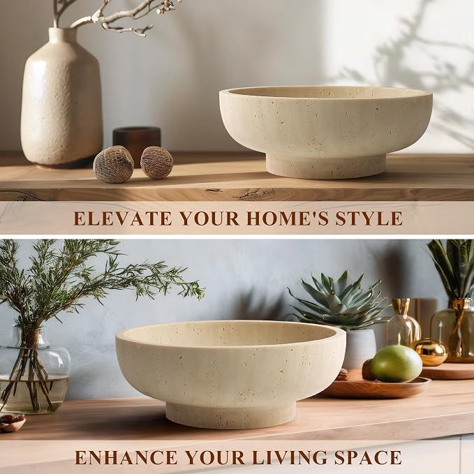 Decorative Resin Bowl, Large Fruit Bowl, Artificial Travertine Beige | Perfect - Image 4