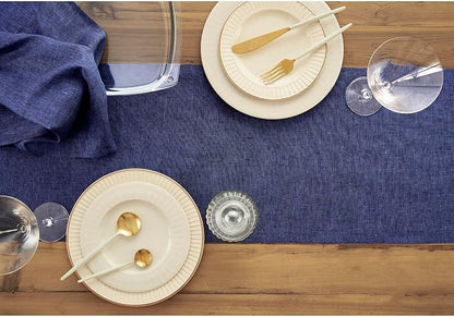 Solino Home 100% Pure Linen Dining Table Runner Navy, Athena 14 x 60 in | Table - Image 4