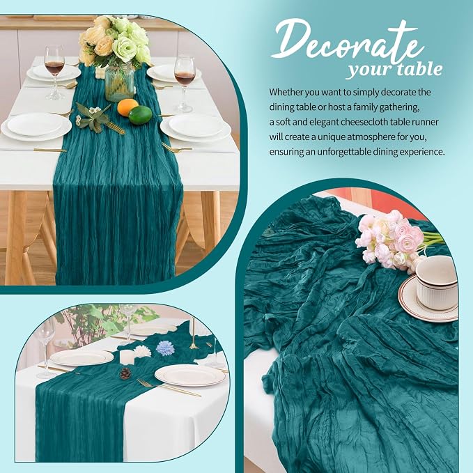 Pesonlook Cheesecloth Table Runner Teal, 10 Pack 17.7x108 inch, Long | Rustic - Image 4
