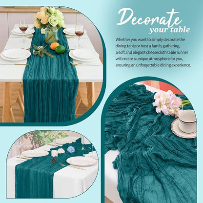 Pesonlook Cheesecloth Table Runner Teal, 10 Pack 17.7x108 inch, Long | Rustic - Image 4