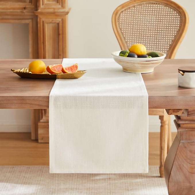 Rustic Cotton Linen Table Runner, 13x72 Inches Off White | Farmhouse Style - Image 4