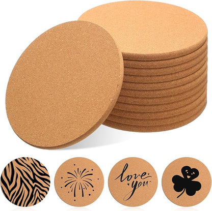 Boao 12 Pcs 6 Inch Round Absorbent Cork Coasters Wooden Cork Plant Coasters by Boao