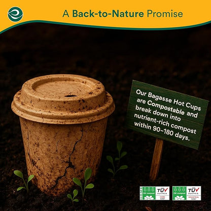 ECO SOUL 50 Pack 16 oz Disposable Coffee Cups with Lids & Sleeves Eco-Friendly, Biodegradable, Compostable, Leak-free & Sturdy To Go Hot Drink Cup for Tea, Chocolate Party Travel Cafe Office & Home
