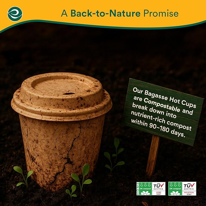 ECO SOUL 25 Pack 16 oz Disposable Coffee Cups with Lids & Sleeves Eco-Friendly, Biodegradable, Compostable, Leak-free & Sturdy To Go Hot Drink Cup for Tea, Chocolate Party Travel Cafe Office & Home
