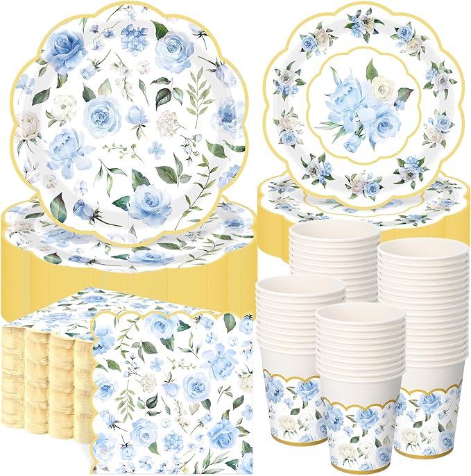 Funnymoom 250 Pcs Floral Party Decorations Flower Paper Plates Napkins and Cups by Funnymoom
