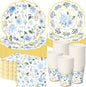 Funnymoom 250 Pcs Floral Party Decorations Flower Paper Plates Napkins and Cups by Funnymoom