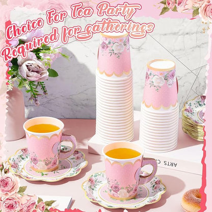 Tioncy 100 Pcs Tea Party Decorations Include 50 Pieces 9 oz Paper Tea Cups - Image 4