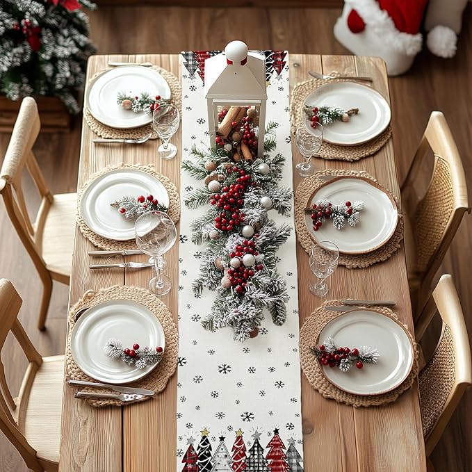 Christmas Table Runner 13x60 Inch, Xmas Tees Snowflakes Holiday Decorative - Image 4