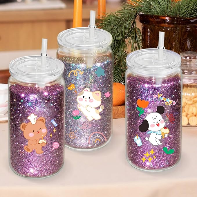 8 PCS Plastic Snow Globe Tumbler, 16Oz Pre-Drilled Double Wall Snowglobe Cup | - Image 7