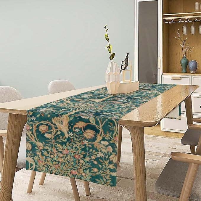 William Morris Floral Table Runner, Vintage Flowers Botanical Printed Table - Image 2