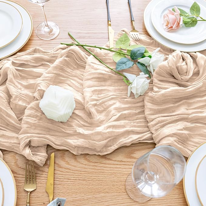 Cheesecloth Table Runner Beige 10FT Boho Gauze Runner, 2 Pack | 120 Inch Cheese - Image 5