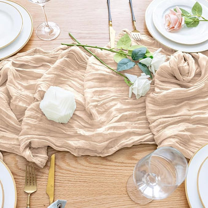 Cheesecloth Table Runner Beige 10FT Boho Gauze Runner, 2 Pack | 120 Inch Cheese - Image 5
