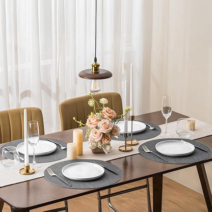 Jovono 15" Faux Leather Big Round Placemats Set of 6 - Washable Heat Resistant Non-Slip Dining Table Mats with Fabric Texture for Kitchen Home Party Decor, Gray