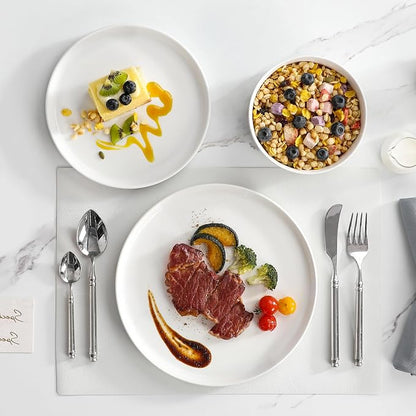 MALACASA 12 Pieces Porcelain Dinnerware Set, Modern White Dish Set - Image 7