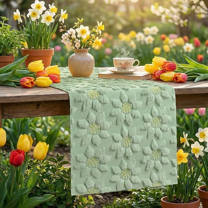 Artoid Mode Green Soft Plush Faux Fur Jacquard Embroidery Sunflower Spring - Image 5