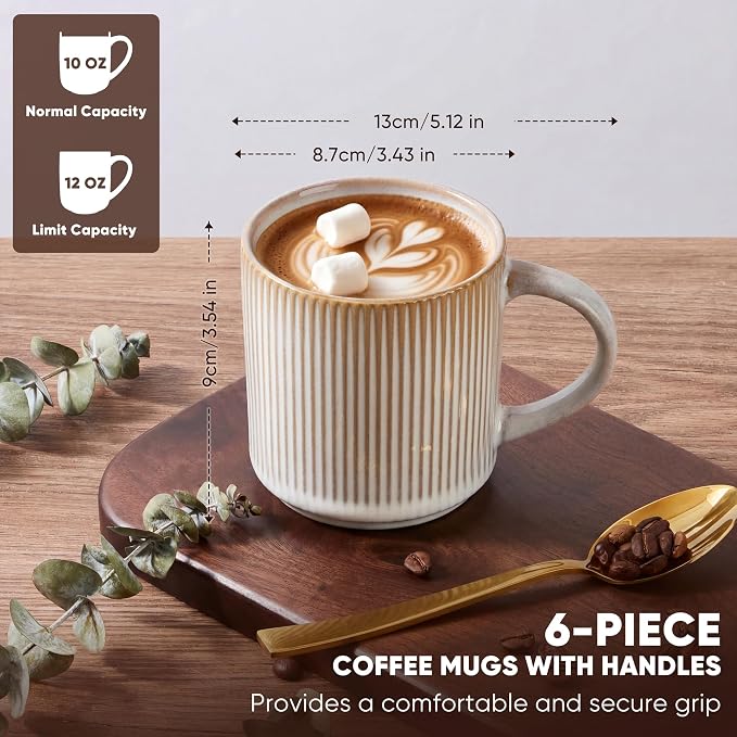 E-far 12 oz Coffee Mugs Set of 6, Stoneware Coffee Cups - Image 2