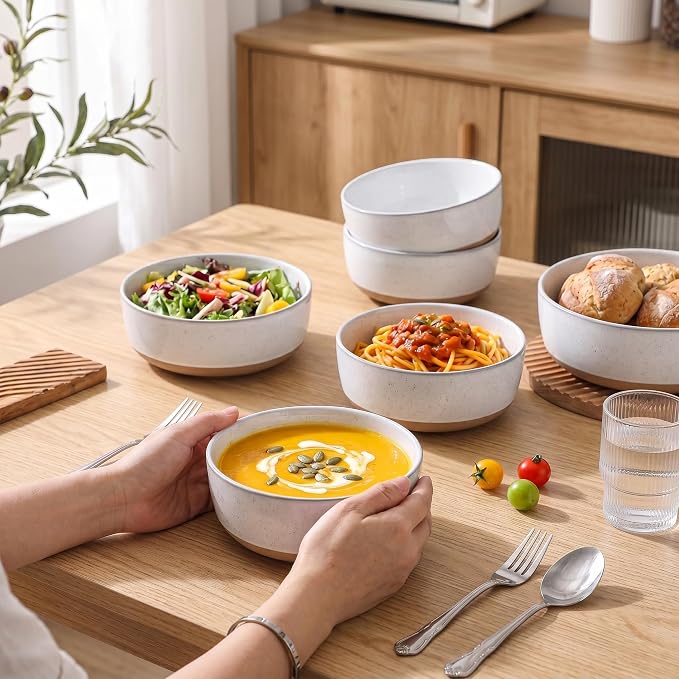 HASENSE Ceramic Cereal Bowls Set of 6, Bluish White Bowls Microwave Safe and - Image 8
