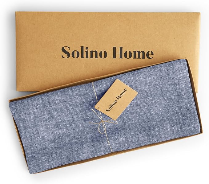Solino Home 100% Pure Linen Table Runner Chambray Indigo, Athena 14 x 72 in | - Image 5