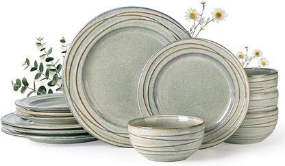 GBHOME Ceramic Dinnerware Sets,12 pcs Embossed Elegant Stoneware Plates and Bowls Sets, Housewarming Wedding Gift | Dishwasher & Microwave Safe | Dishes Set Service for 4,Desert Sage
