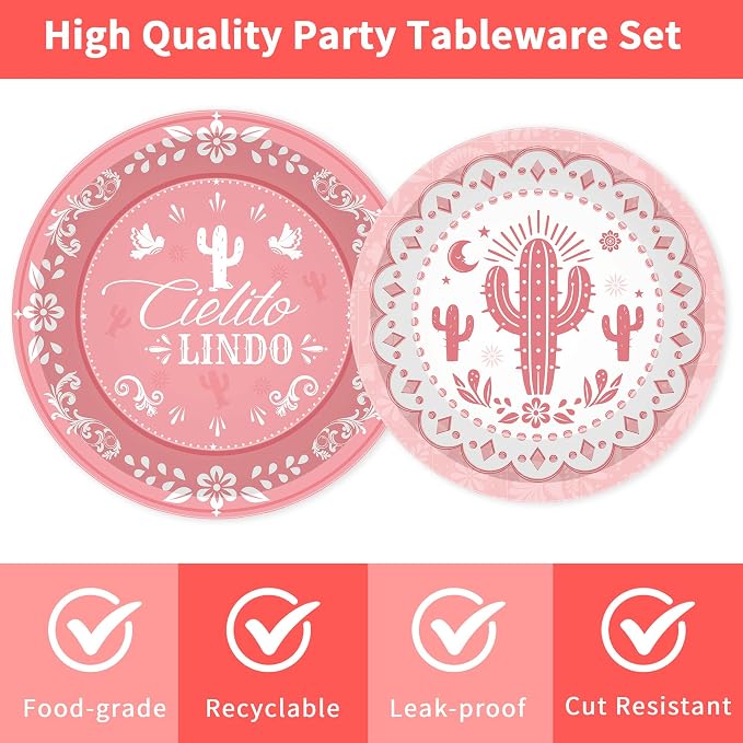 96 Pcs Pink Cielito Lindo Party Decorations, napkins and forks, Mexican fiesta - Image 3