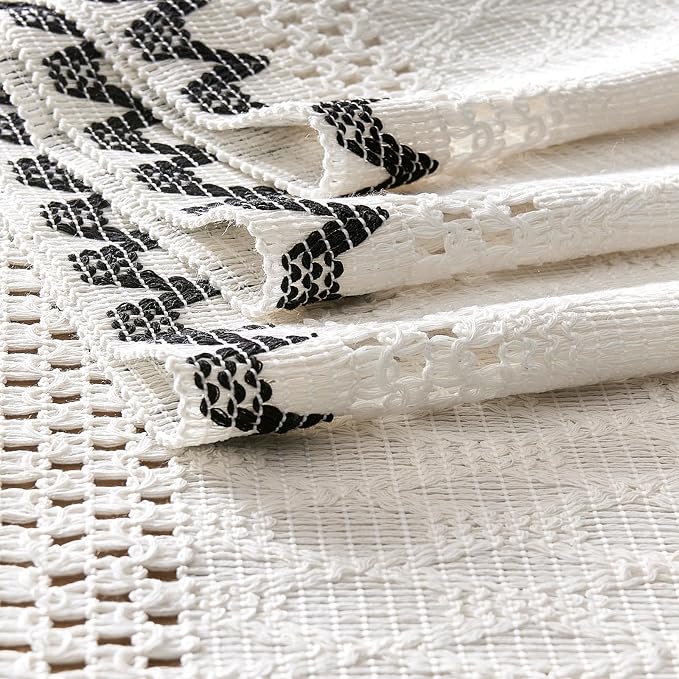 Macrame Side Trim Boho Woven Table Runner, Handmade Feel Ivory Cotton Base - Image 7