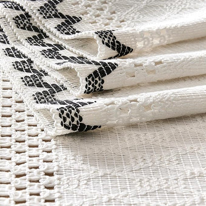 Macrame Side Trim Boho Woven Table Runner, Handmade Feel Ivory Cotton Base - Image 7